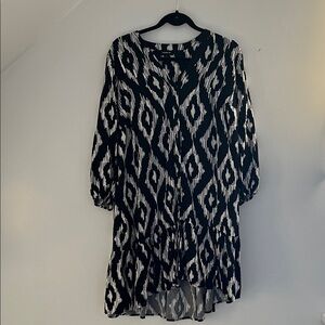 Torrid Monochrome Long Sleeve Dress with Geometric Pattern